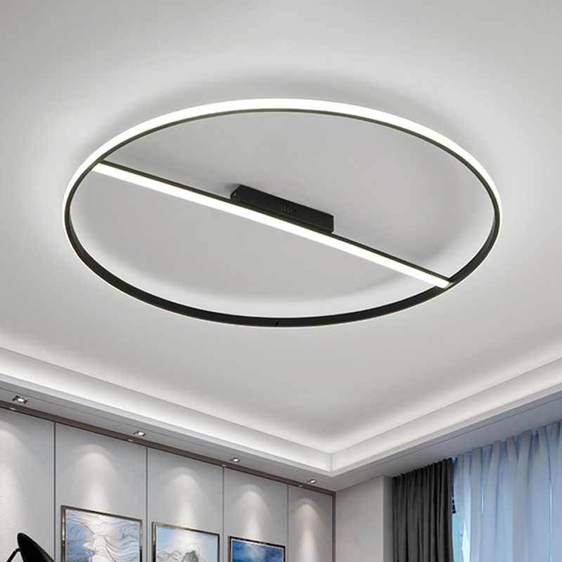 Thin Circle Flush Mounted Lamp Minimalist Acrylic Black 18"/23.5" Dia LED Ceiling Fixture with Glow Cross Bar, Warm/White Light