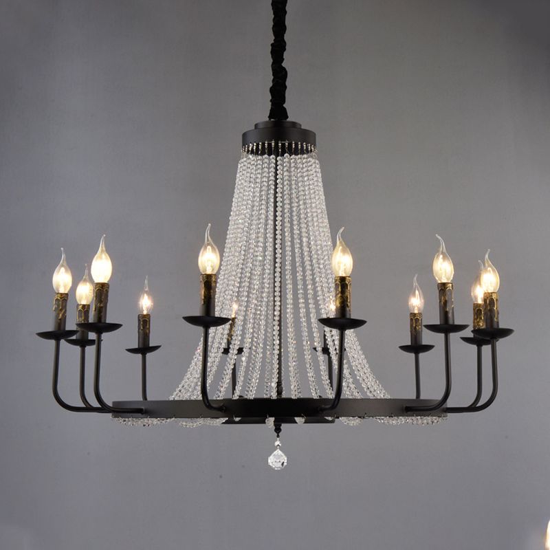 Black Pendulum Light Classic Metal Wagon Wheel Chandelier accesorio de iluminación con soportes de cristal