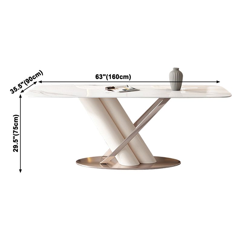 Rectangle Traditional Luxury Dining Table Sintered Stone Table with Pedestal Base