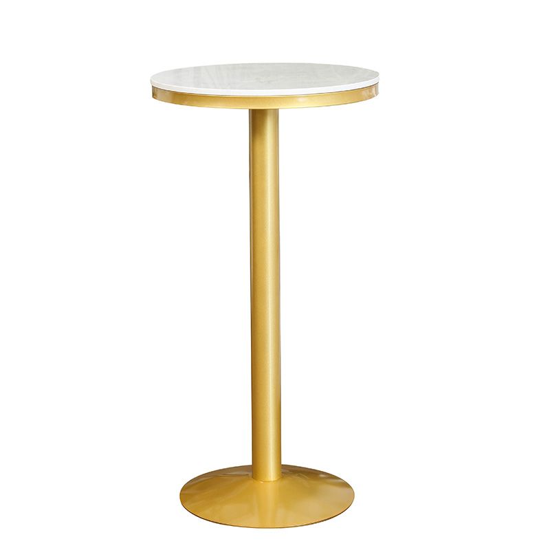 Glam Gold Metal Bar Table 21.6"W Round Top Marble Bistro Table for Breakroom