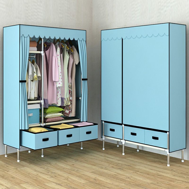 Contemporary Wardrobe Armoire with Drawer Steel Wardrobe Closet