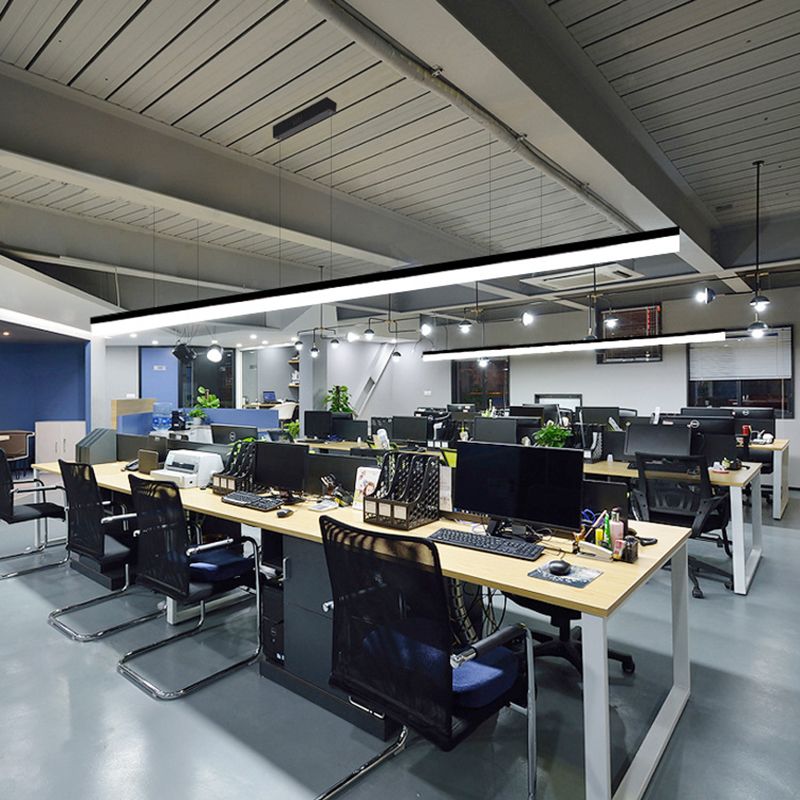 1 Light Linear Island Light Fixture Modernism Metal Island Pendant Lights in Black