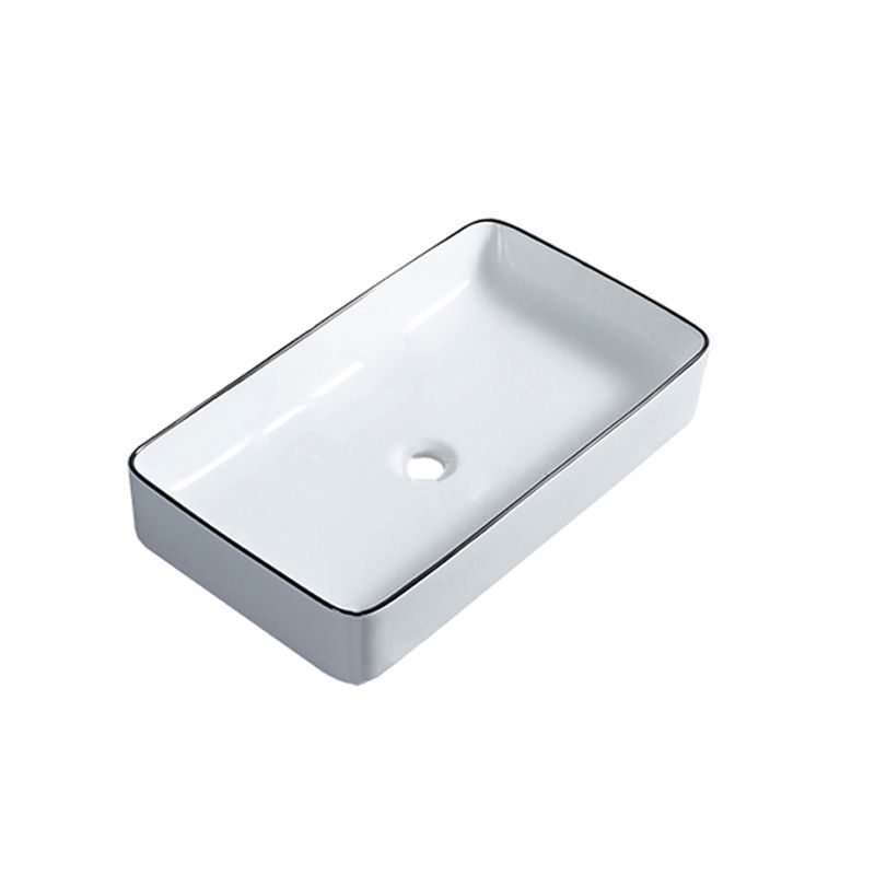 Modern Bathroom Sink with Single Faucet Hole Porcelain Rectangular Vessel Bathroom Sink