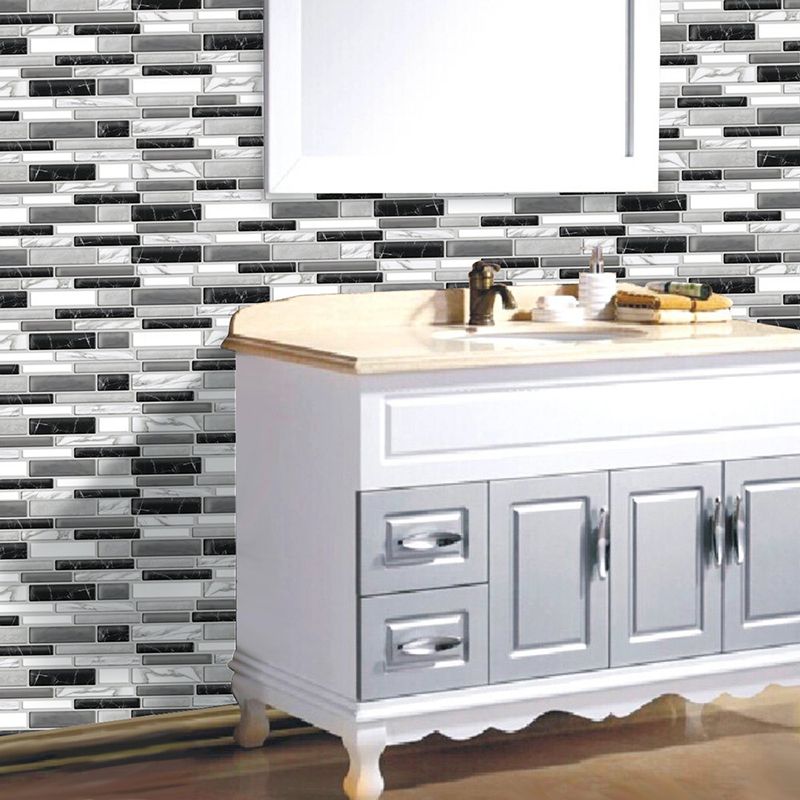 Brick Peel off Wallpapers Rustic Neat Mosaic Tile Wall Decor in Dark Color, 12' x 12"