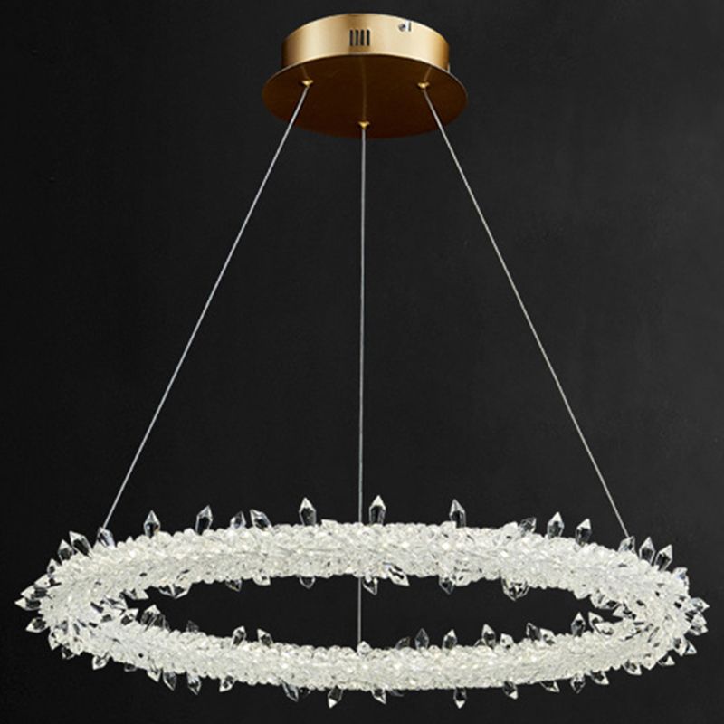 Suspension à LED circulaire moderne minimaliste en cristal clair salon de plafond suspendu