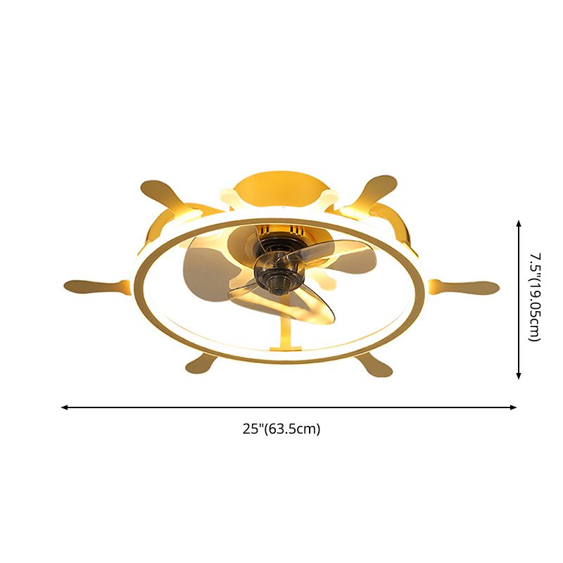 Childrens LED Semi Flush Light Fixture Loop Shaped Ceiling Fan Lamp with Acrylic Shade for Bedroom