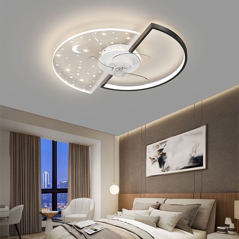 Geometric LED Ceiling Fan Light Modern Metal Bedroom Semi Flush Light with Invisible Blade