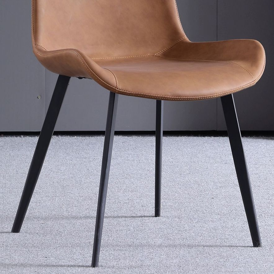 Contemporary Leather Hotel Side Chair Solid Back Matte Finish Dining Chair