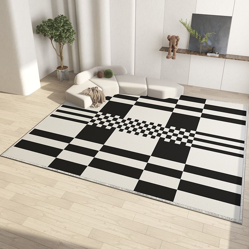 Light Beige Modern Rug Polyester Striped Rug Non-Slip Backing Rug for Drawing Room