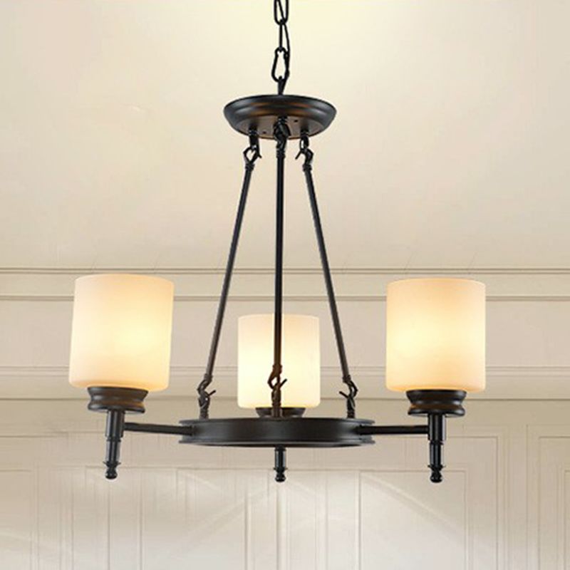 Retro Cylinder Shaped Chandelier Light Opal Glass Pendant Light Fixture for Living Room