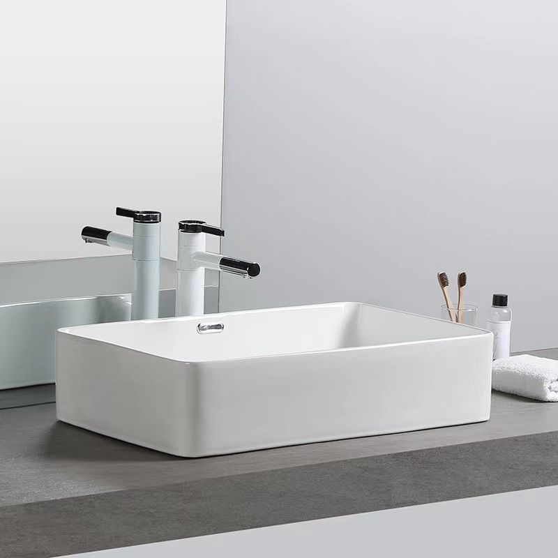 Modern Bathroom Sink Porcelain Rectangular with Pop-Up Drain and Overflow Vessel Sink
