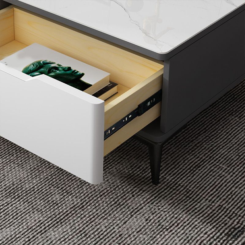 4 Legs Cocktail Table Rectangle Stone Single Coffee Table with Drawer