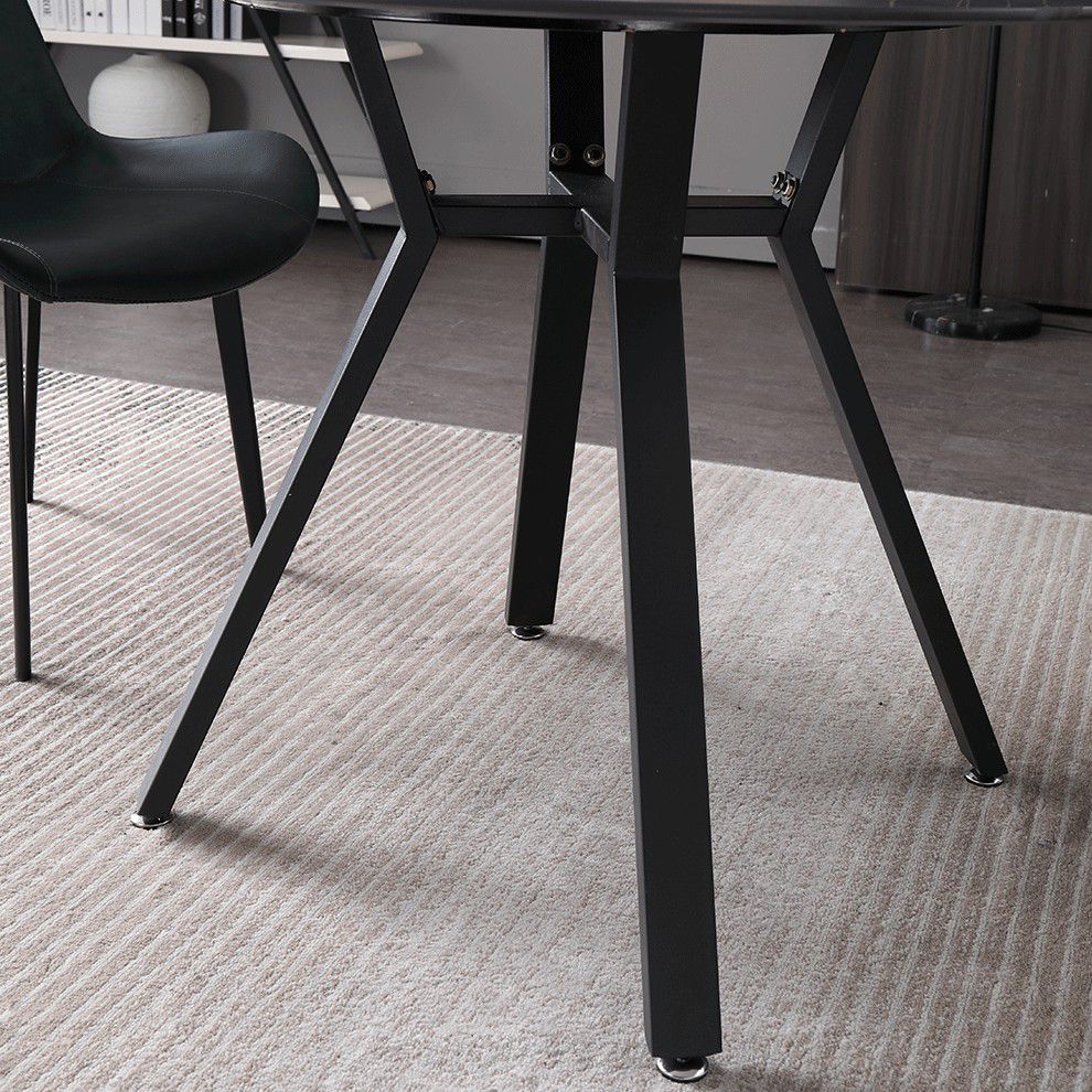 Modern Style Sintered Stone Dining Room Table Round Table with Metal Base