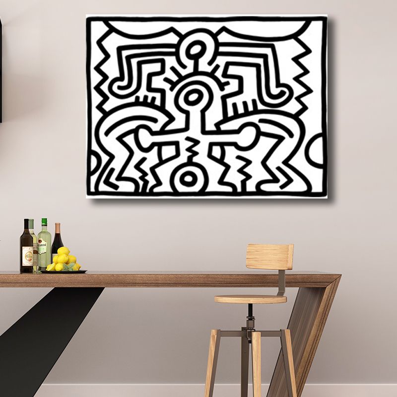 Funny Figure Drawing Wall Art for Living Room Abstract Canvas Print in Black-White