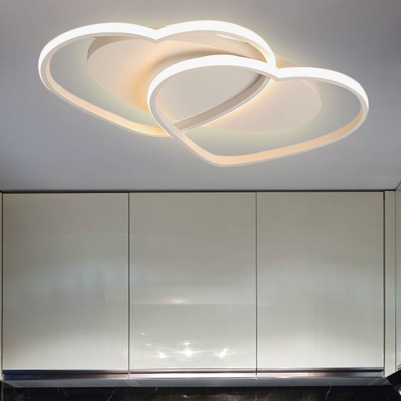 White 2-Loving Heart Ceiling Light Contemporary Acrylic Flushmount Light for Bedroom