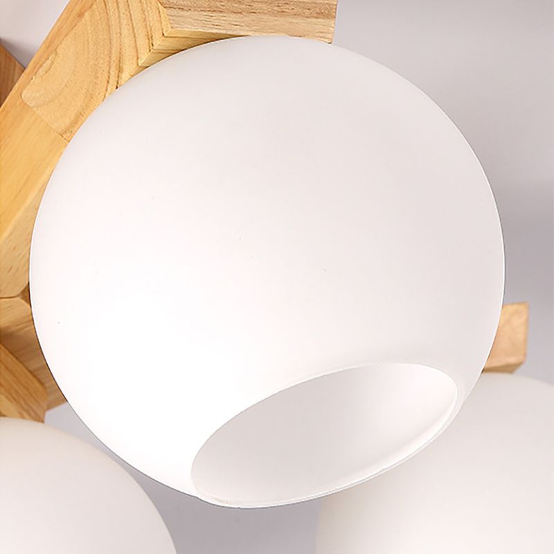 3/5/7 luces ramifican iluminación semi de montura contemporánea vidrio de vidrio semi luz de montaje en beige con accesorio de madera brazo