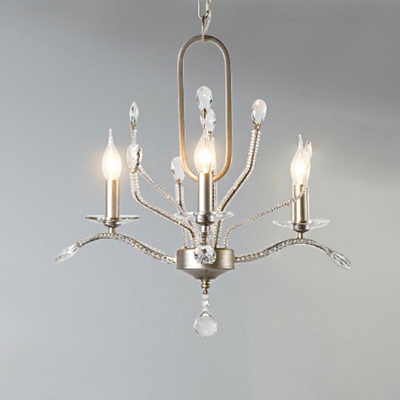 Gebogen arm eetkamer plafondlamp traditionele kristallen ballen 3 hoofden zilveren kroonluchter
