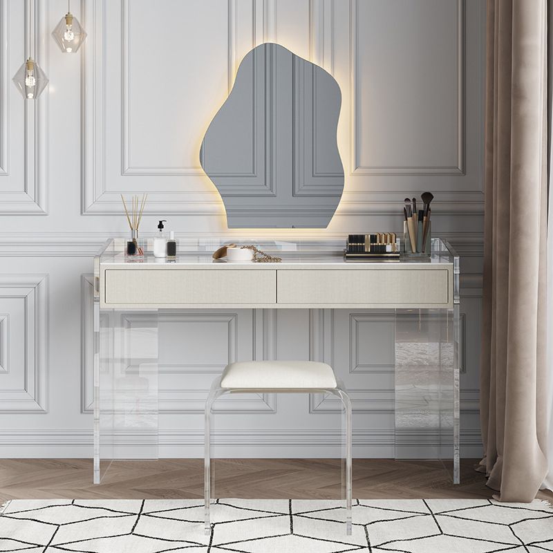 White Make-up Vanity with 2 Drawers and Stool for Bedroom 31.5" High