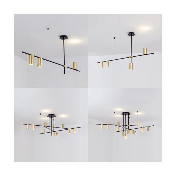 Asymmetrische Zylinderkronleuchterbeleuchtung Moderne Metall 3/4/9 Köpfe Gold Deckenlampe für Esszimmer in warm/weiß