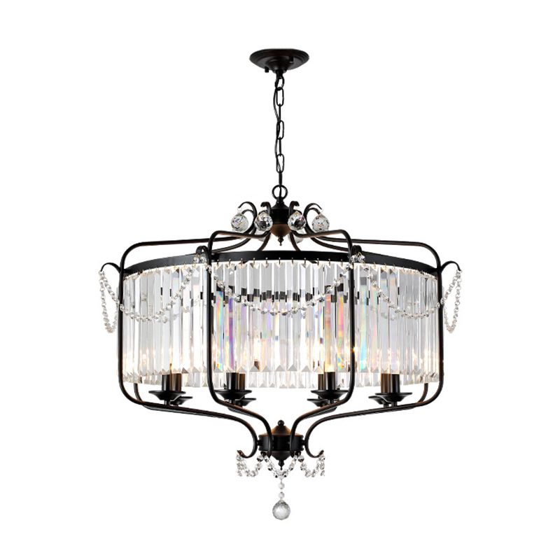 Rectangular-Cut Crystal Lantern Chandelier Light Postmodern 8 Lights Gold/Black Hanging Light for Living Room
