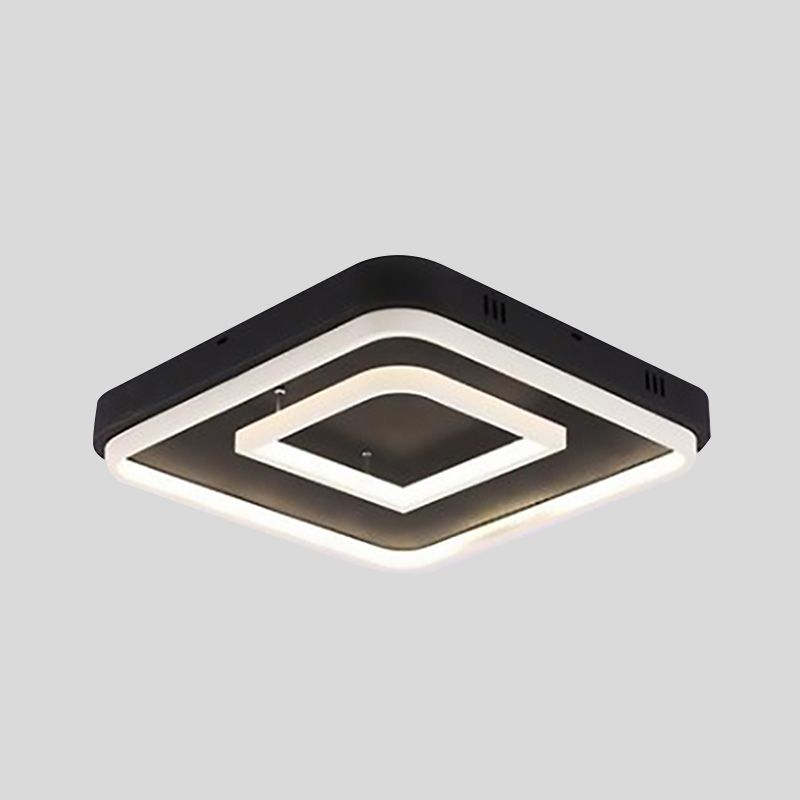 16.5"/20.5"/24.5" Wide Acrylic Square Semi Mount Lighting Modern LED Black Ceiling Flush Light Fixture in Warm/White Light