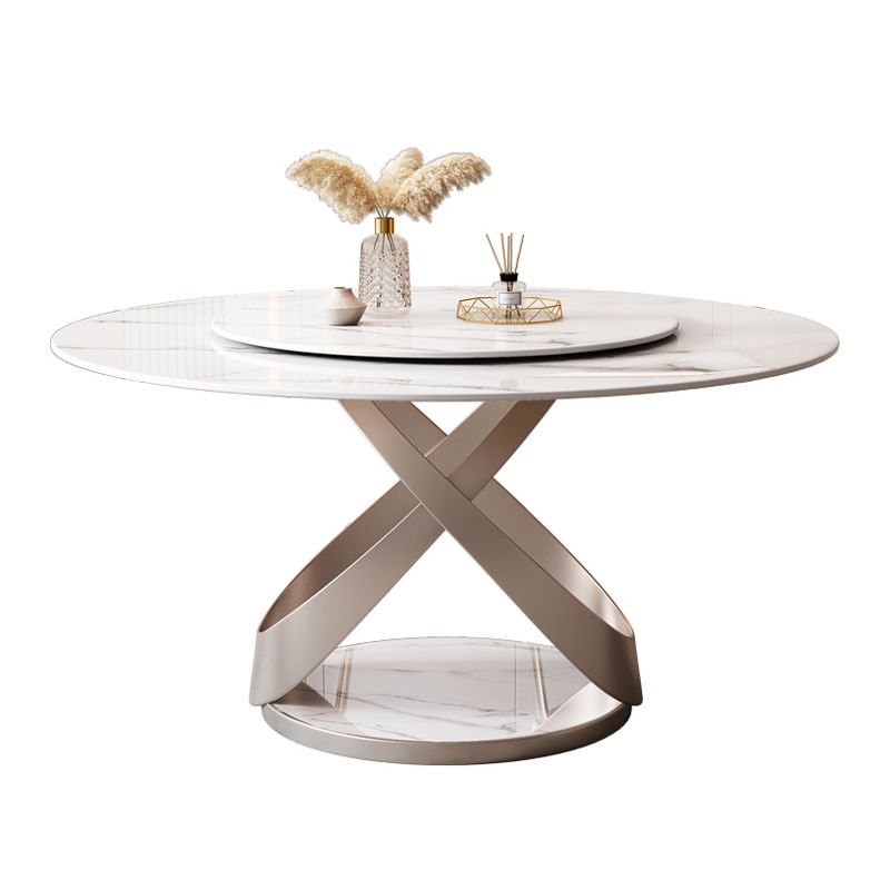 Mesa de comedor redondo Mesa de cena de pedestal de piedra de estilo de lujo con placa giratoria