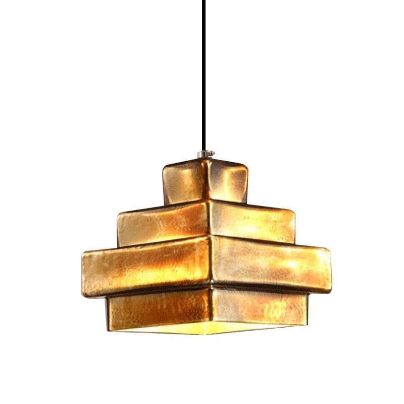 Brass Finish 1 Light Hanging Light with Shade Vintage Style Metallic Pendant Lighting for Restaurant