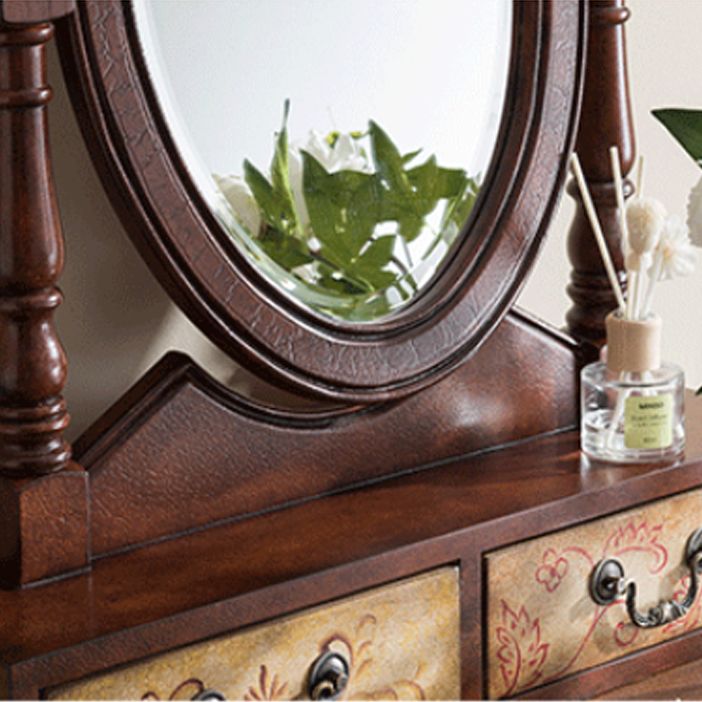 Victorian Wood Vanity Table with Mirror and Stool 15.75" D Vanity Table Set