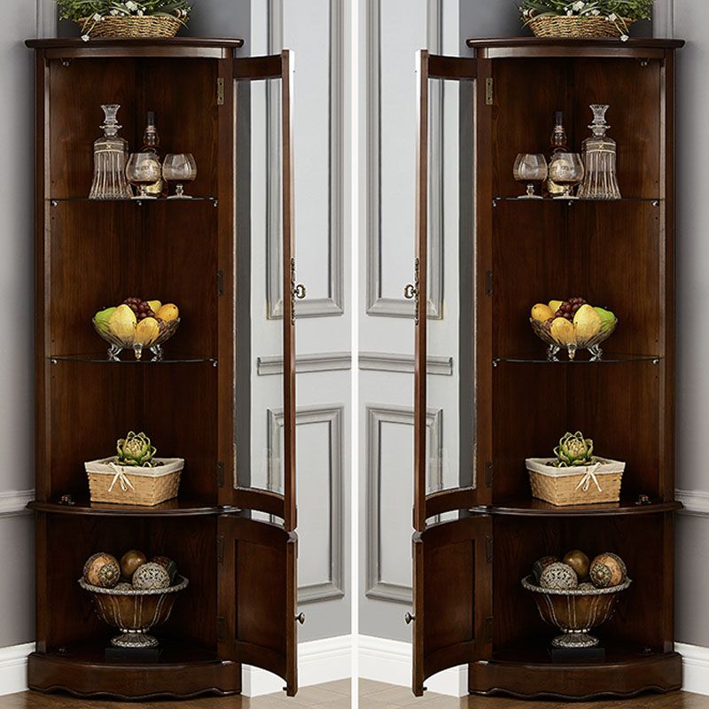 Glass Paned Solid Wood Corner Rustic Accent Cabinet with Doors