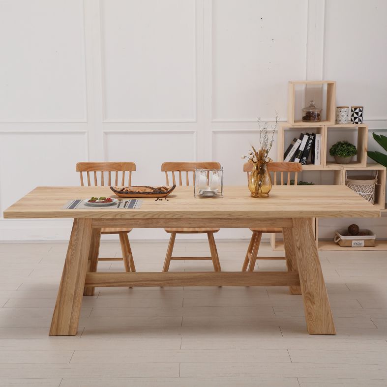 Contemporary Solid Wood Top Dining Table Sets with Trestle Base Dining Furniture for Home