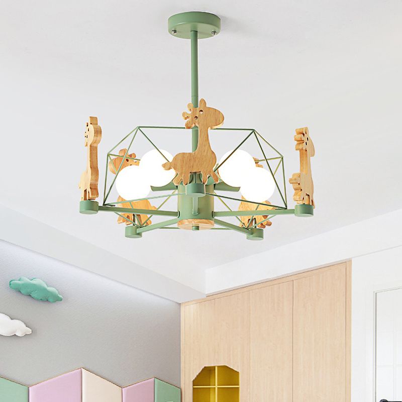 Macaron Cage Plafond Pendant Light Metal Metal 4-HEAD CHAMBRE CHANDELIER AVEC GIRAFE DÉCO