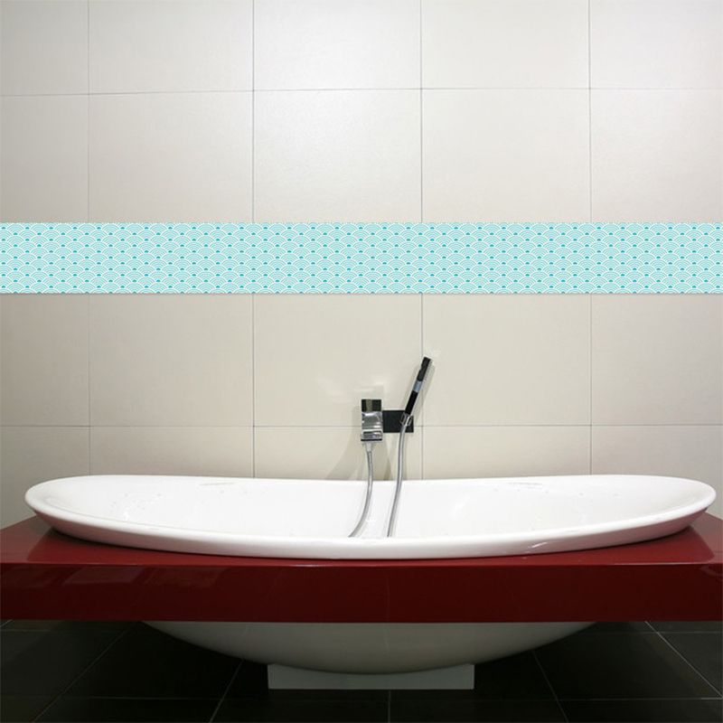 Sea Waves Print Wallpaper Border Blue Contemporary Adhesive Wall Art for Bathroom