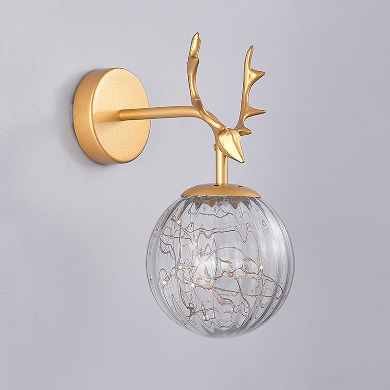 Modern Minimalist Style Spherical Wall Mounted Light Fixture Glass Wall Sconce Lighting with Antlers