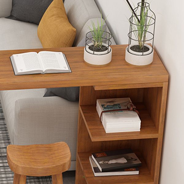 Modern Rectangle Bar Dining Table Wood Bar Height Table with Shelves in Brown