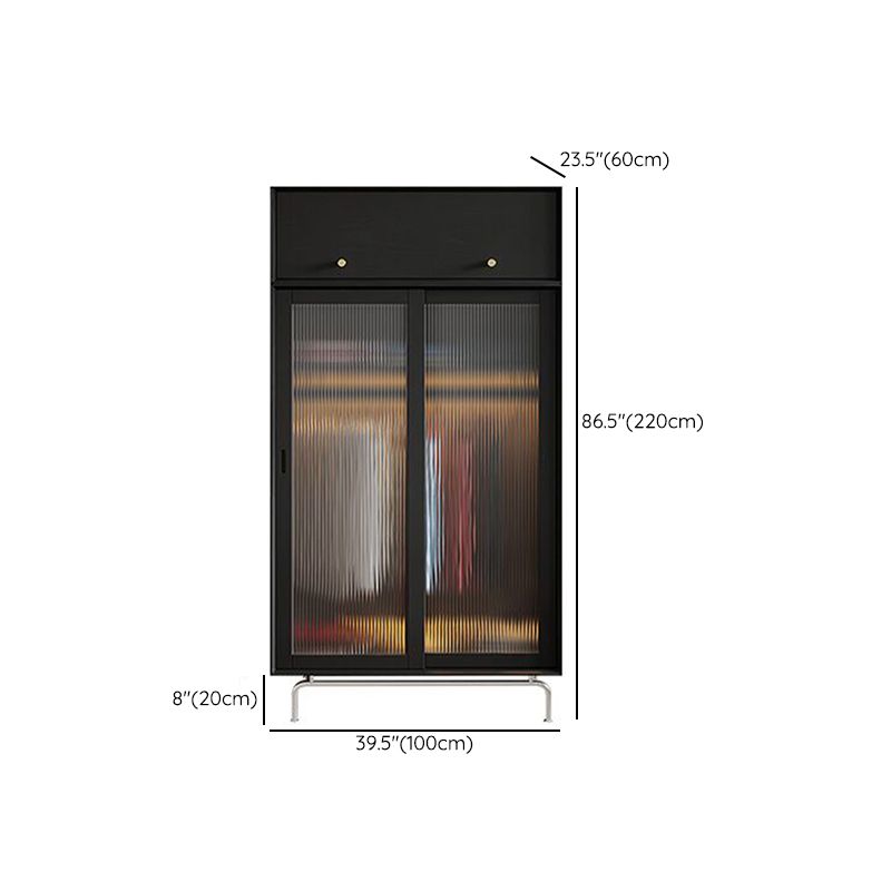 Industrial Pine Wood Wardrobe Cabinet 2-Doors Wardrobe in Black