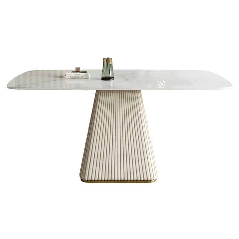 Table à manger de luxe traditionnelle rectangulaire en pierre frittée blanche avec socle