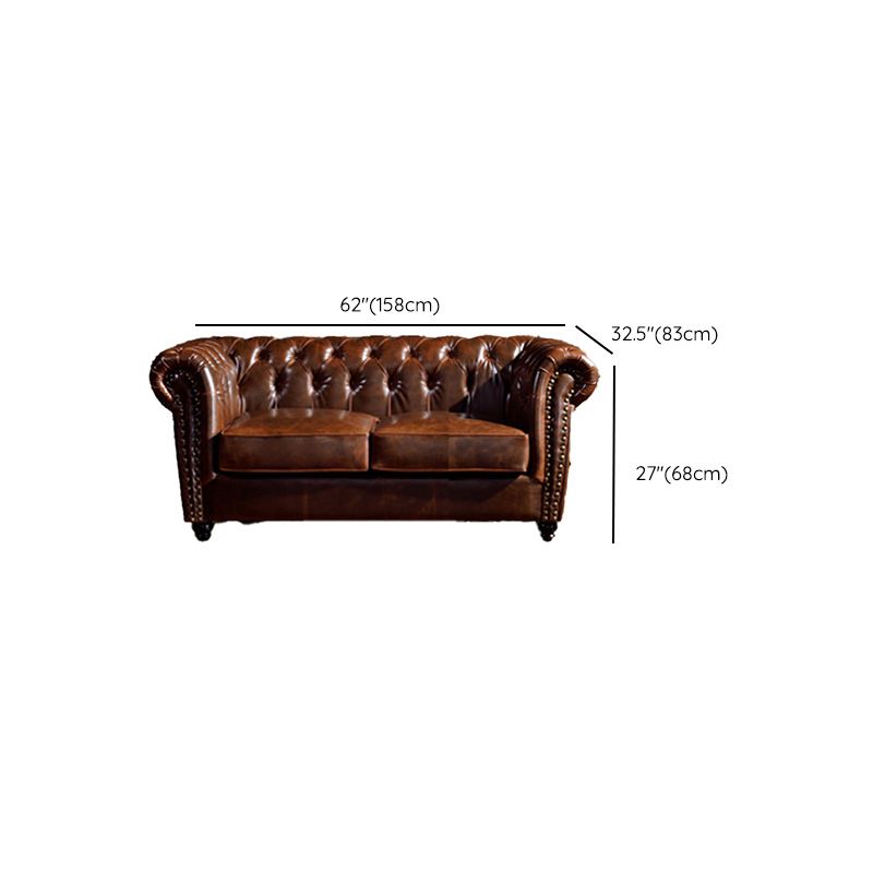 Traditional Flared Arm Sofa Tufted Cushions Seating in Dark Brown