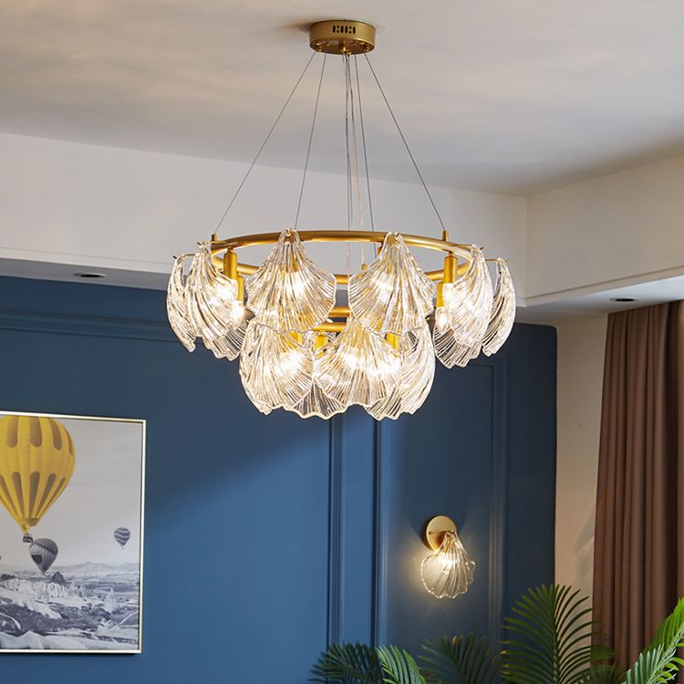 Modern Style Chandelier Lighting Fixtures Glass Metal Shell Shape Chandelier for Bedroom