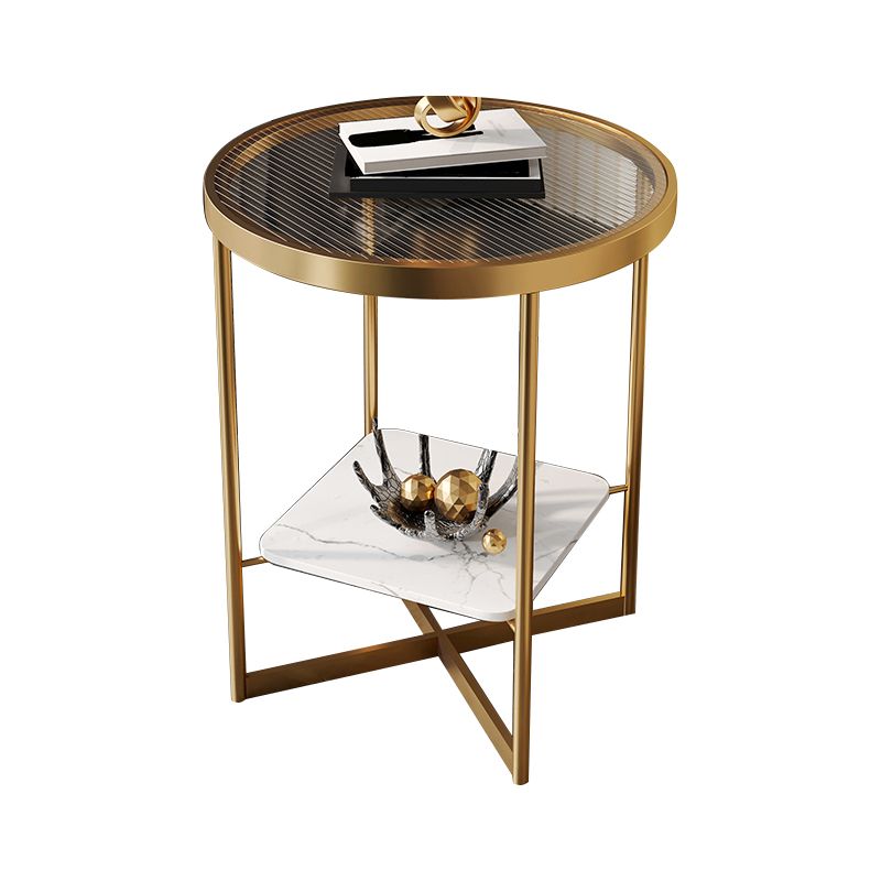 Modern Glass Round Side End Table Cross Legs Sofa Corner Table