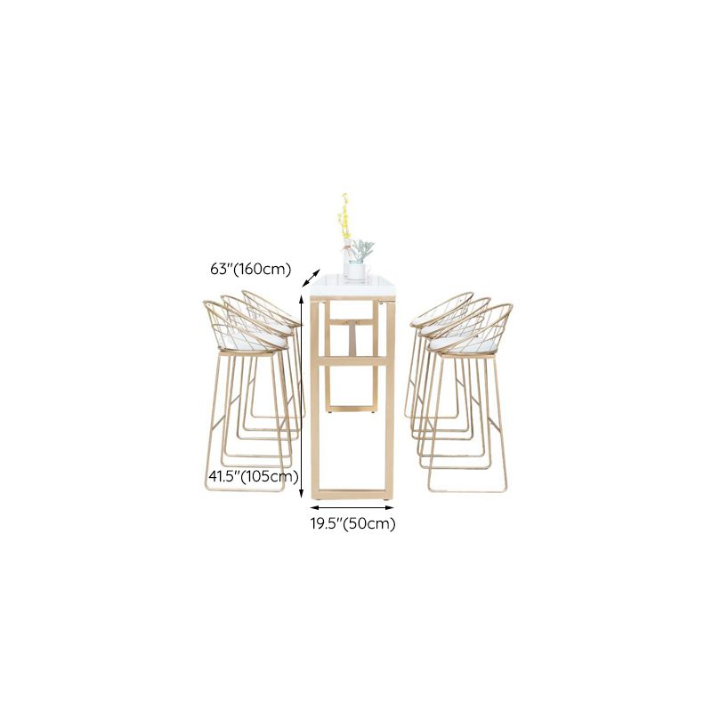 Rectangle White Solid Wood Table Gold and Metal Base Bar Table for Kitchen Living Room