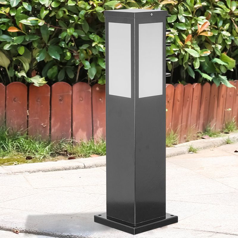 Contemporary Rectangular Solar Pillar Lamp in Black for Courtyard