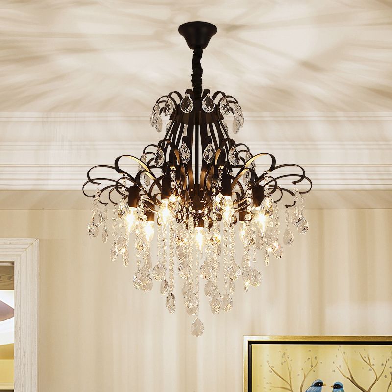 Candle Dining Room Down Chandelier Country Crystal Drape Pendant Lighting Fixture