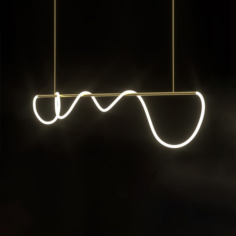 Modern Metal Ceiling Light Linear Shape Island Light with Silicone Shade for Living Room