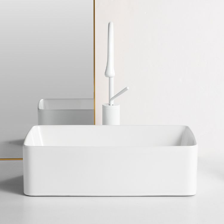 Modern Bathroom Sink Porcelain Solid Color Rectangular Vessel Bathroom Sink