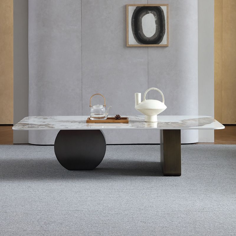 Marble  White Rectangular Coffee Table Modern Round Cocktail Table