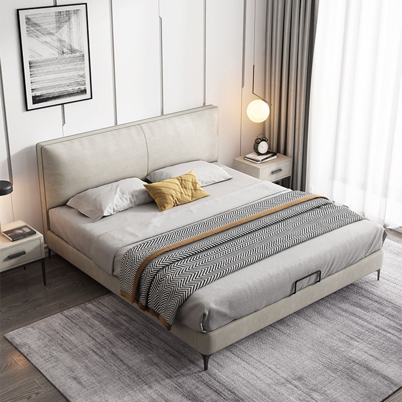 Modern White Wooden Standard Bed with Rectangular Panel Headboard