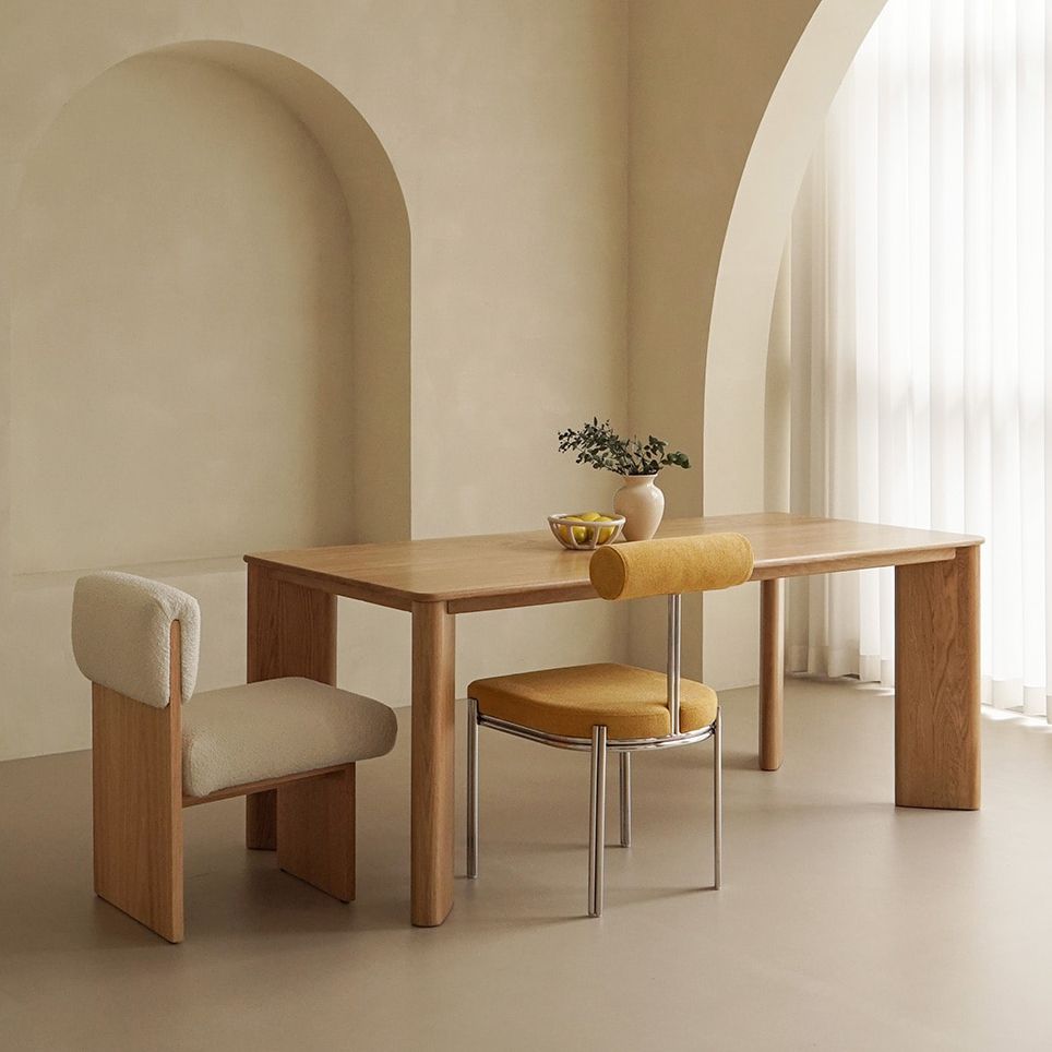 Rectangle Wood Dining Table Industrial Kitchen Table in Nature with Double Pedestal