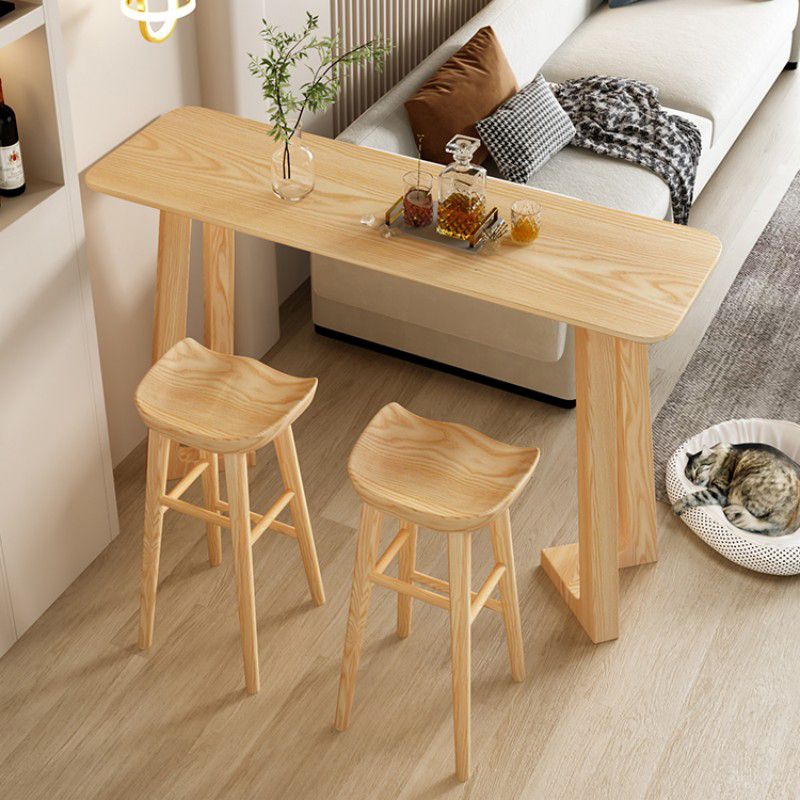 1/3/5 Pieces Modern Rectangle Solid Wood Counter Table with High Stools
