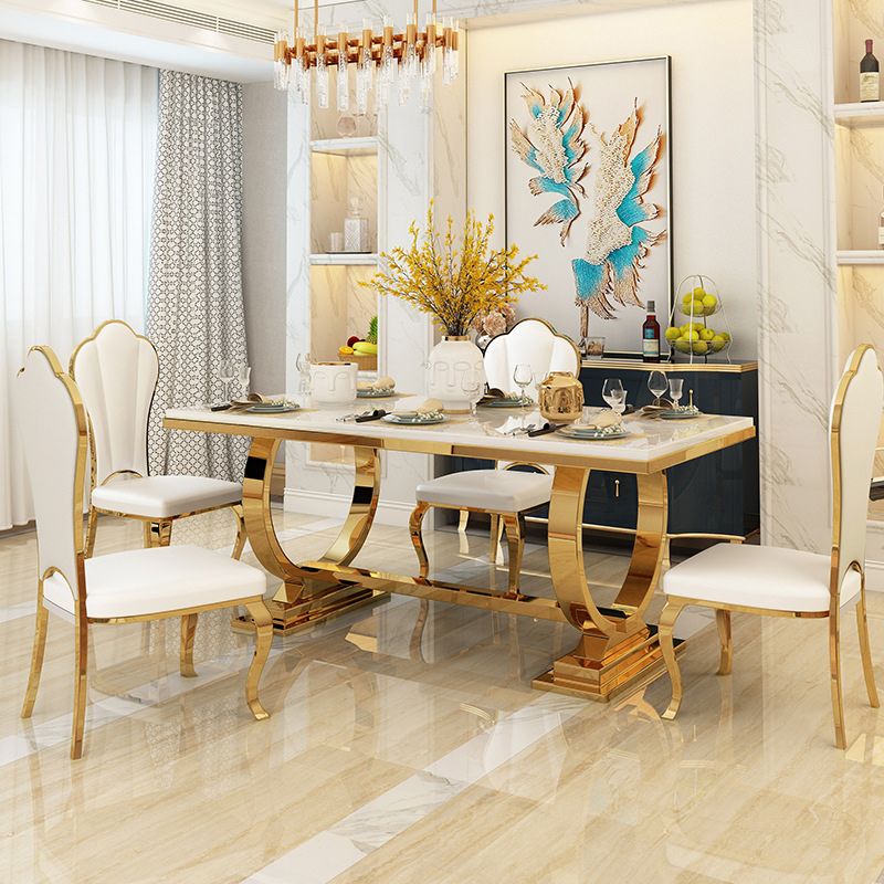 Metal Traditional Luxury Rectangle Table Stone Top Table for Home