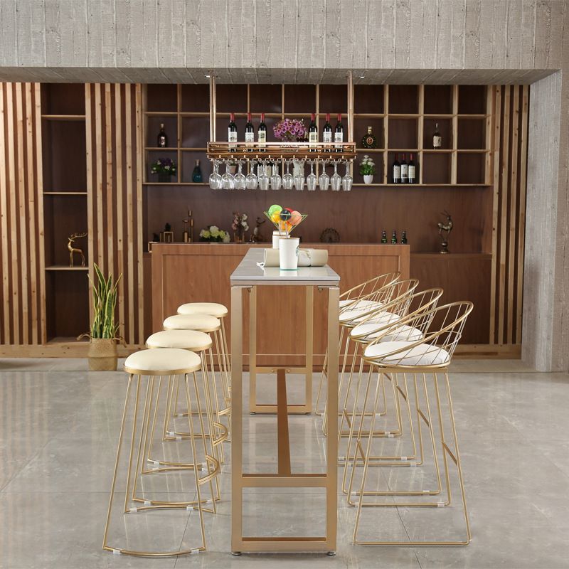 Modern Bar-height Table FauxMarble Top Bistro Bar Table with Gold Base